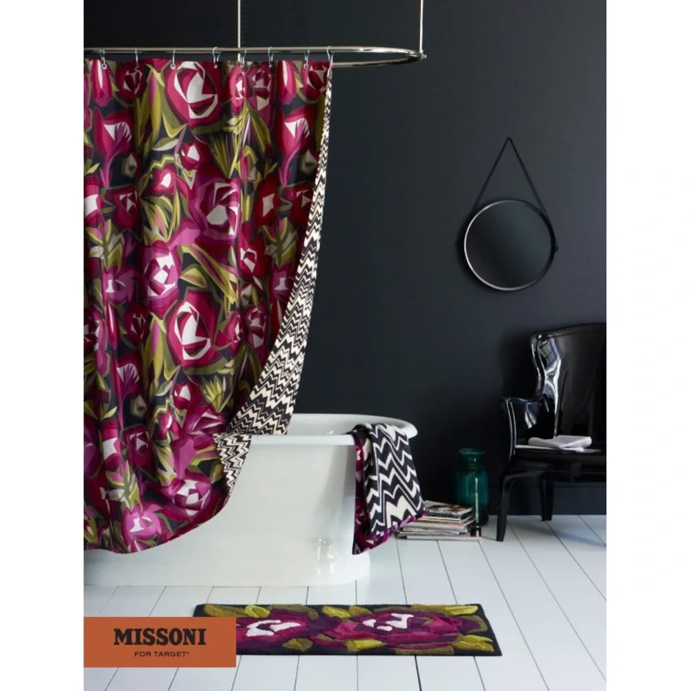 💕 MISSONI for Target floral passione and zig zag reversible shower curtain NEW